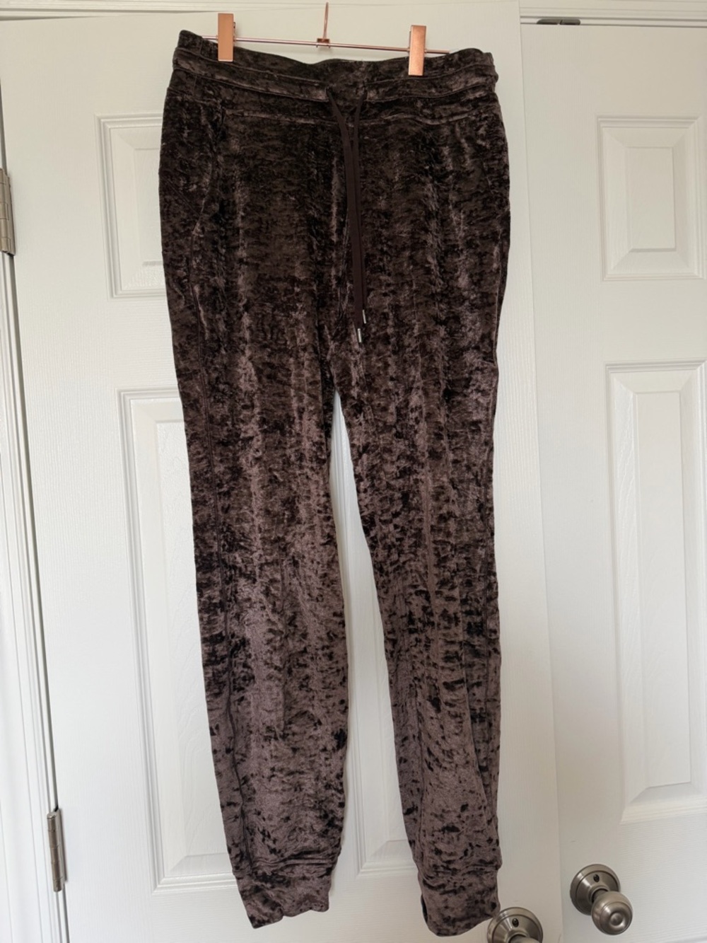 Crushed Velvet Jogger Pants in Dark Brown/Maroon